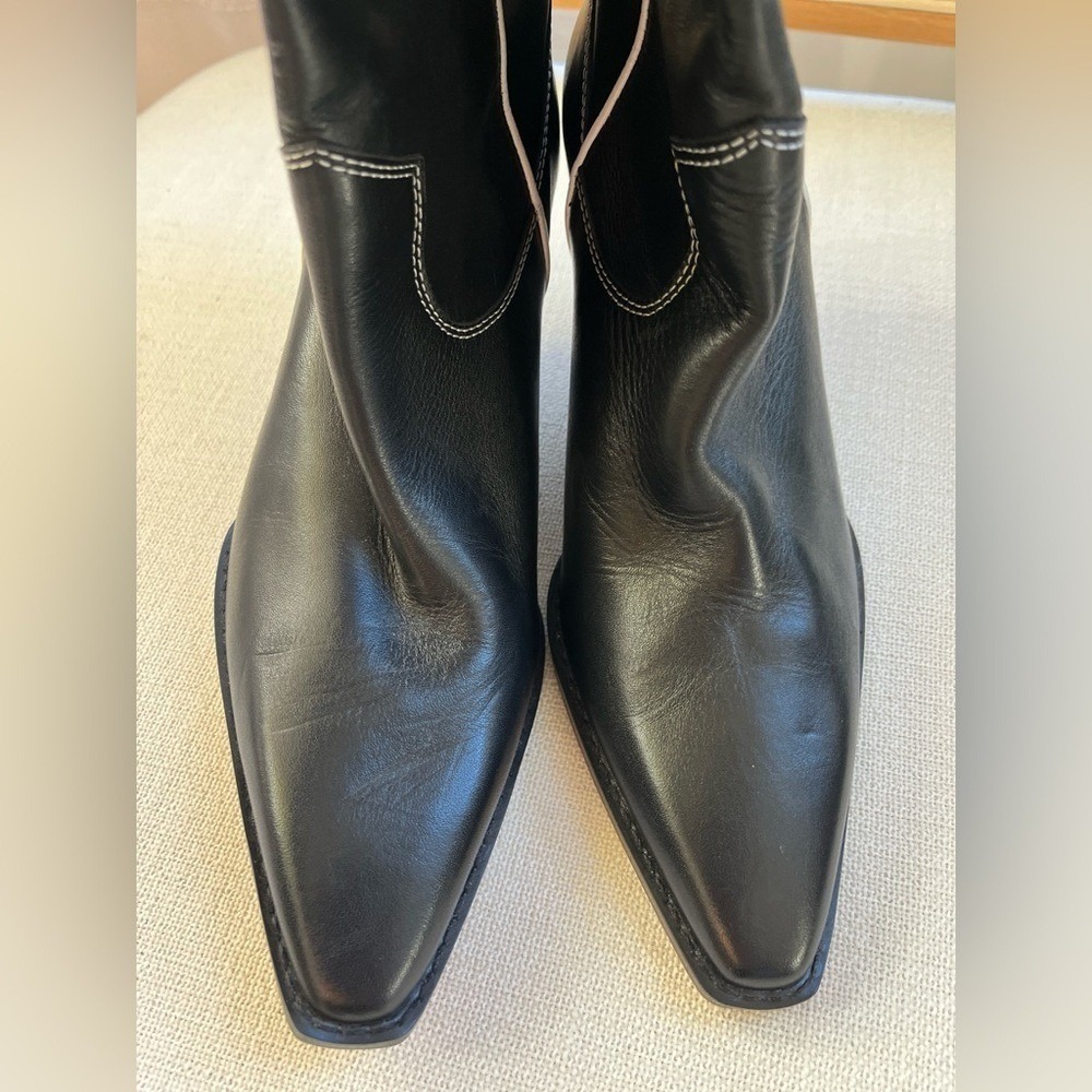Zara Black Leather Western Boots Sculptural Wedge Heel Sz 7 SRPLS - Picture 6 of 11
